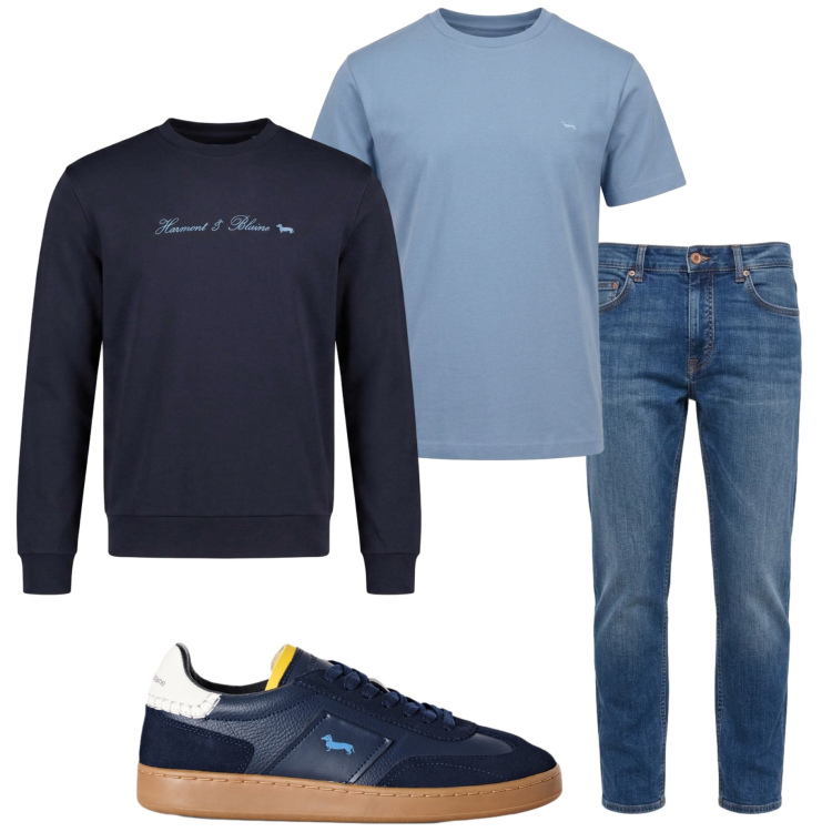 Outfit uomo - Harmont &Blaine. Stile Casual per Tutti i giorni. Abbinamento con sneakers, jeans, t-shirt, felpe.