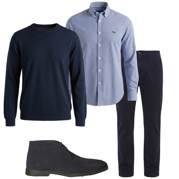 Outfit uomo - Harmont &Blaine. Stile Casual per Ufficio. Abbinamento con camicie, stivali e stivaletti, pantaloni, maglieria.