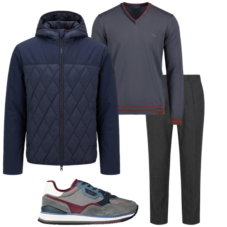 Outfit uomo - Harmont &Blaine. Stile Urban per Ufficio. Abbinamento con maglieria, sneakers, pantaloni, giacche.