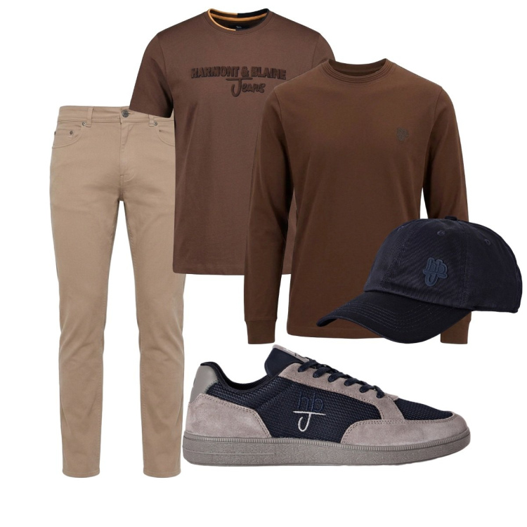 Outfit uomo - Total look #2499640. Stile Trendy per Tutti i giorni. Abbinamento con pantaloni, t-shirt, t-shirt, sneakers, cappelli con visiera.