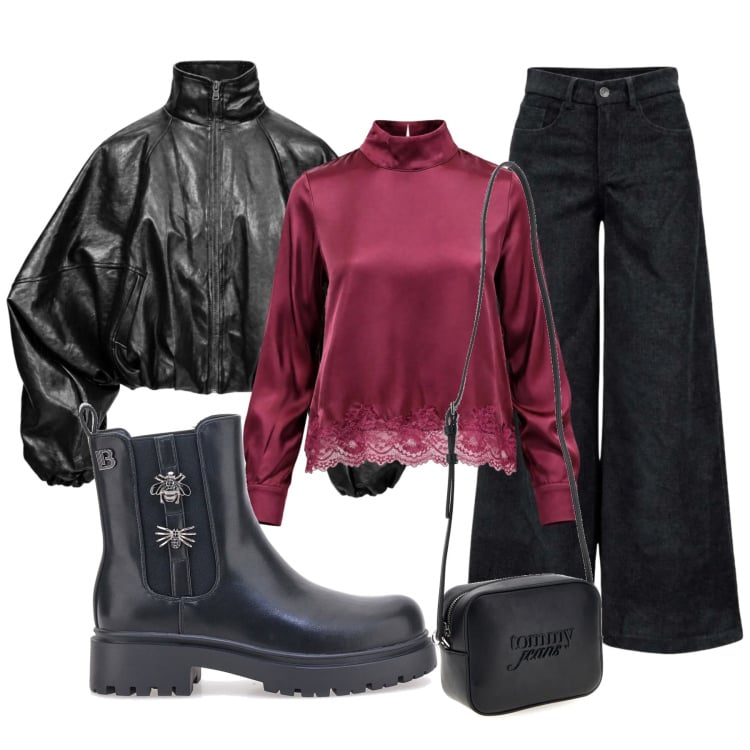 Outfit donna - Autunno I AM. Stile Glamour per Tutti i giorni. Abbinamento con pantaloni a palazzo, bluse, bomber, stivaletti chelsea, borse a tracolla.