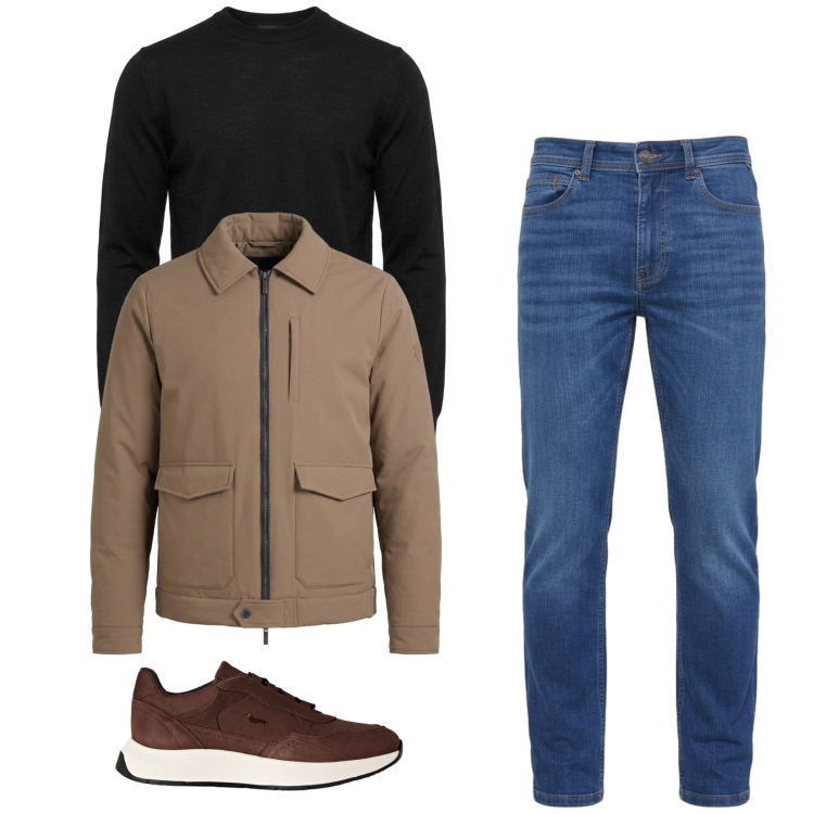Outfit uomo - Total look #2499665. Stile Casual per Tutti i giorni. Abbinamento con sneakers, giacche, jeans, maglieria.