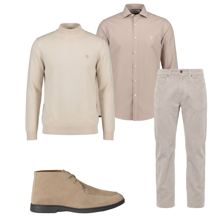 Outfit uomo - Total look #2499666. Stile Business/Elegante per Ufficio. Abbinamento con pantaloni, stivali e stivaletti, camicie, maglieria.
