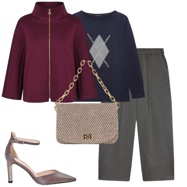 Outfit donna - Ottobre. Stile Urban per Tutti i giorni. Abbinamento con pantaloni, maglieria, décolleté, cappotti, borse a spalla.