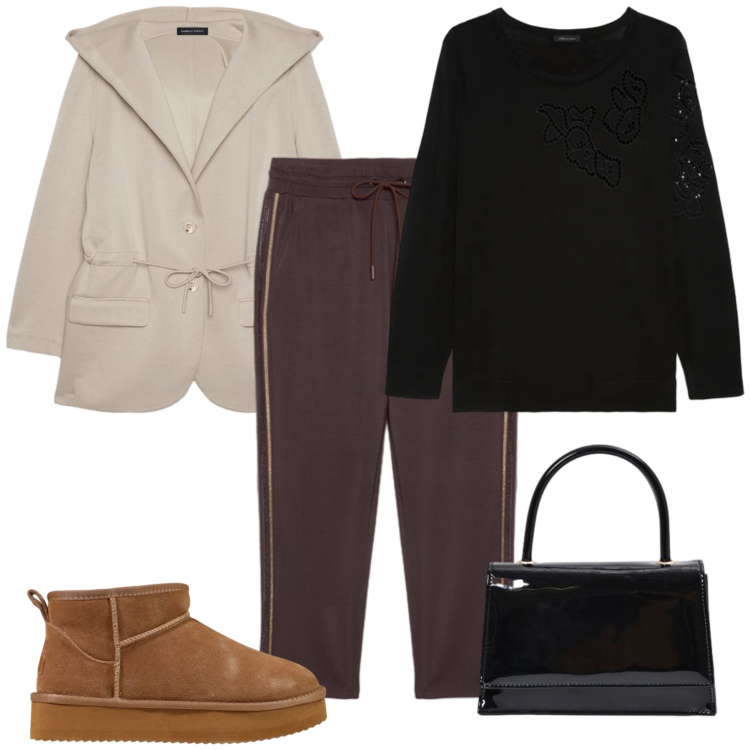 Outfit donna - Total look #2499677. Stile Casual chic per Tutti i giorni. Abbinamento con stivaletti, felpe con cappuccio, pantaloni, maglieria, borse a mano.