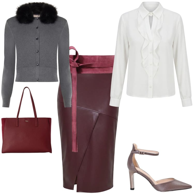 Outfit donna - Total look #2499679. Stile Chic per Tutti i giorni. Abbinamento con cinture, shopping bag, gonne longuette, décolleté, camicie, cardigans.