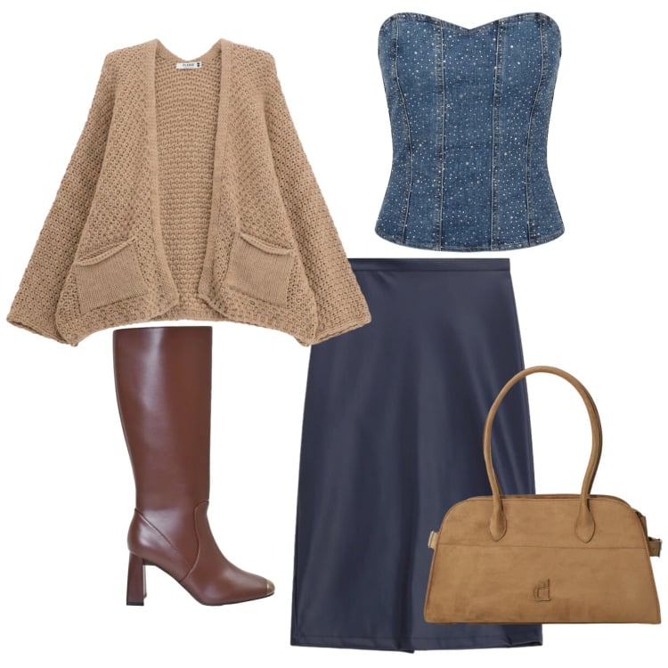 Outfit donna - Oroscopo Lo Scorpione. Stile Chic per Serata fuori. Abbinamento con cardigans, stivali sopra il ginocchio, gonne longuette, borse a spalla, top.