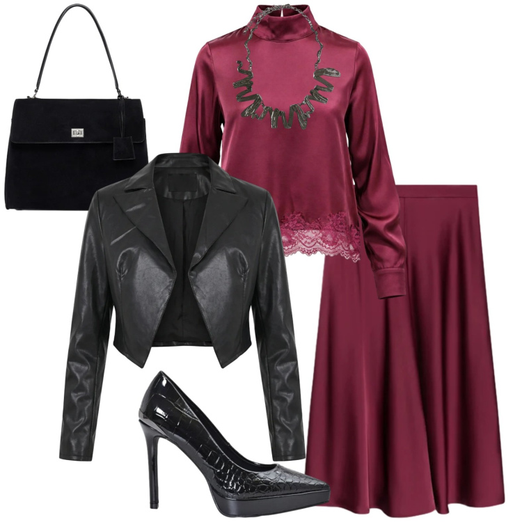 Outfit donna - Chic. Stile Chic per Tutti i giorni. Abbinamento con bluse, gonne, borse a mano, ciondoli, décolleté, blazer.