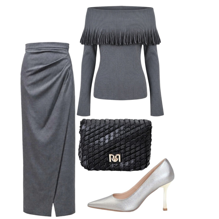 Outfit donna - Seducente grigio. Stile Chic per Cerimonia. Abbinamento con gonne lunghe, décolleté, maglieria, borse a tracolla.