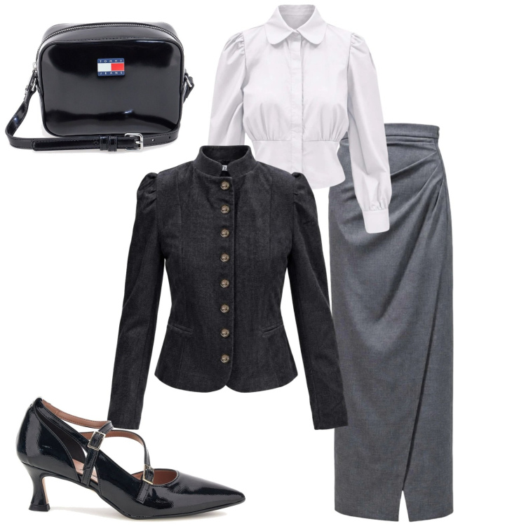 Outfit donna - I am. Stile Casual chic per Tutti i giorni. Abbinamento con gonne lunghe, camicie, blazer, borse a tracolla, décolleté.