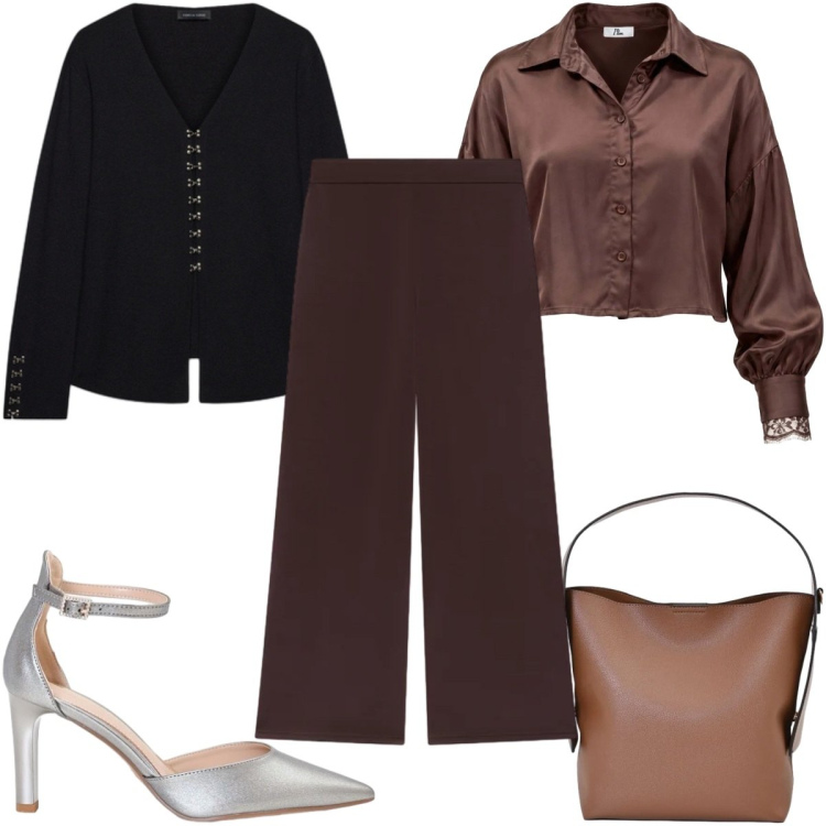 Outfit donna - Total look #2499717. Stile Casual chic per Tutti i giorni. Abbinamento con camicie, cardigans, pantaloni, borse a mano, décolleté.
