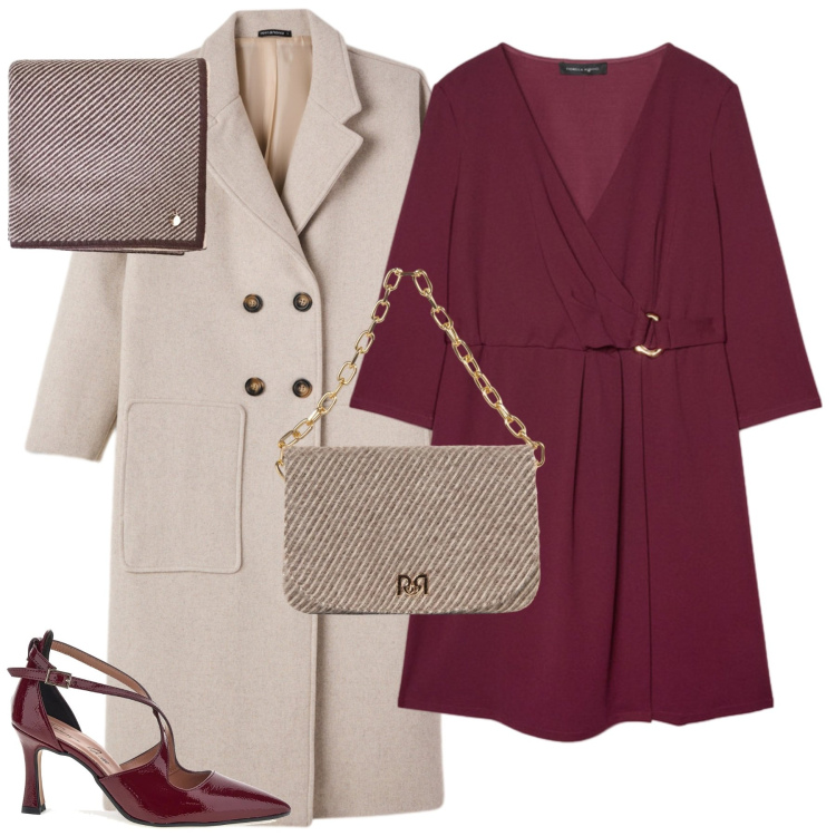 Outfit donna - Pop of Red donna curvy. Stile Chic per Serata fuori. Abbinamento con vestiti corti, sciarpe, borse a spalla, cappotti, décolleté.