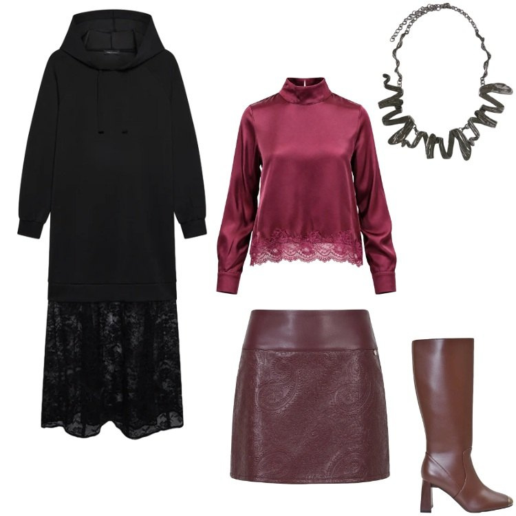 Outfit donna - Cappotto e pelle. Stile Minimal per Ufficio. Abbinamento con bluse, ciondoli, vestiti lunghi, stivali sopra il ginocchio, minigonne.