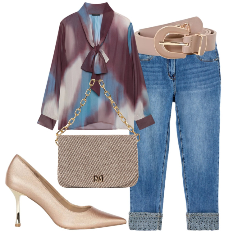 Outfit donna - Denim chic. Stile Casual chic per Tutti i giorni. Abbinamento con bluse, jeans skinny, cinture, décolleté, borse a spalla.