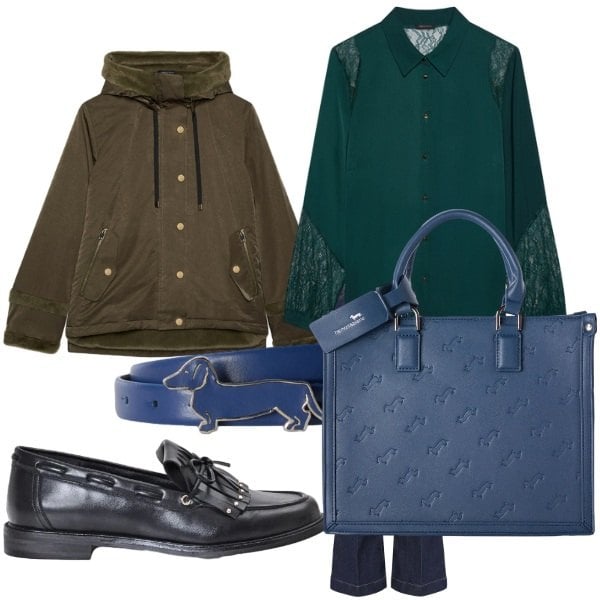 Outfit donna - Il bomber per ottobre. per Tutti i giorni. Abbinamento con borse a mano, cinture, camicie, blazer, mocassini, jeans a zampa.