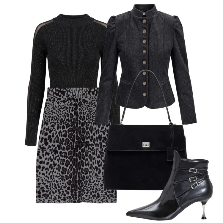 Outfit donna - Ottobre dark. Stile Chic per Serata fuori. Abbinamento con blazer, borse a mano, gonne longuette, stivaletti, maglieria.