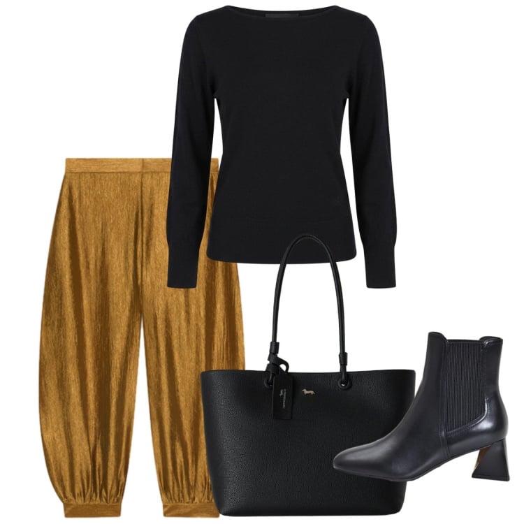 Outfit donna - Balloons. Stile Trendy per Serata fuori. Abbinamento con shopping bag, pantaloni, stivaletti, maglieria.