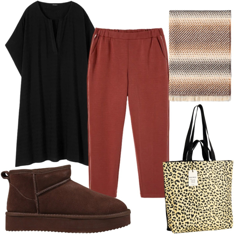 Outfit donna - Total look #2499824. Stile Trendy per Tutti i giorni. Abbinamento con stivaletti, caftani, pantaloni, sciarpe, borse tote.