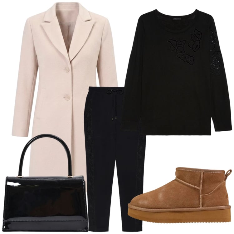 Outfit donna - Outfit Ideas. Stile Casual chic per Tutti i giorni. Abbinamento con stivaletti, maglieria, pantaloni, cappotti, borse a mano.