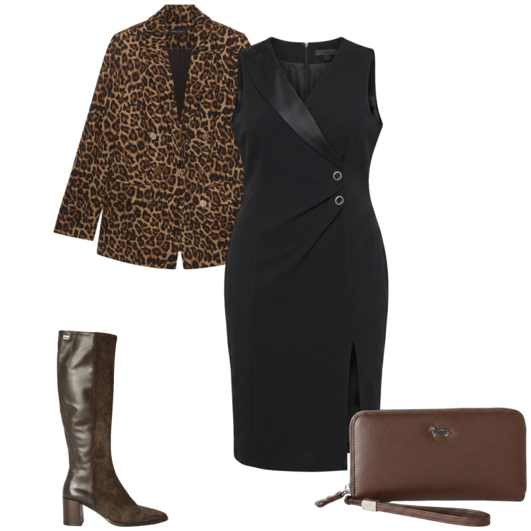 Outfit donna - Total look #2499840. Stile Chic per Serata fuori. Abbinamento con portafogli, stivali, blazer, vestiti asimmetrici.