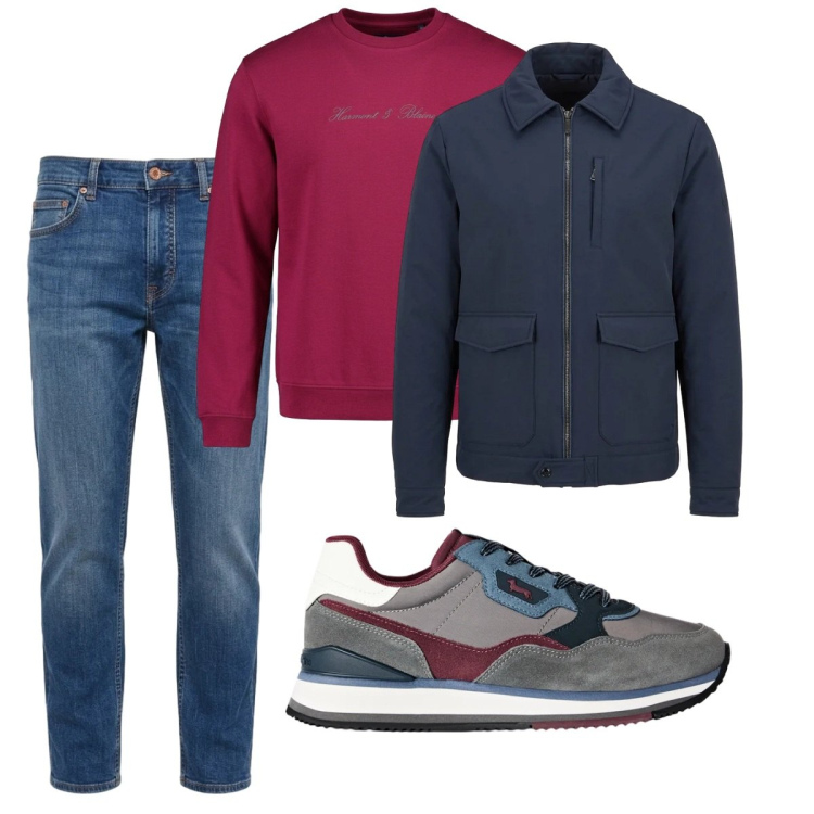 Outfit uomo - Total look #2499843. Stile Casual per Tutti i giorni. Abbinamento con felpe, jeans, giacche, sneakers.