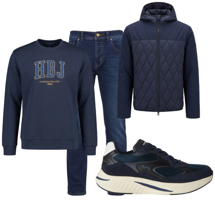 Outfit uomo - Total look #2499845. Stile Casual per Tutti i giorni. Abbinamento con sneakers, felpe, jeans, giacche.