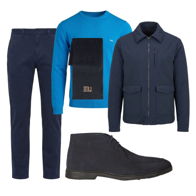 Outfit uomo - Total look #2499849. Stile Business/Elegante per Ufficio. Abbinamento con pantaloni, maglieria, stivali e stivaletti, giacche, sciarpe.