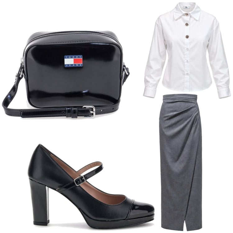Outfit donna - Ufficio con I AM. Stile Chic per Ufficio. Abbinamento con camicie, gonne lunghe, décolleté, borse a tracolla.