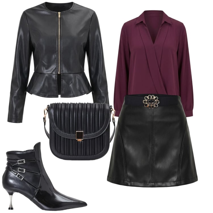 Outfit donna - Aperitivo. Stile Trendy per Serata fuori. Abbinamento con borse a tracolla, cinture, stivaletti, minigonne, bluse, giacche.