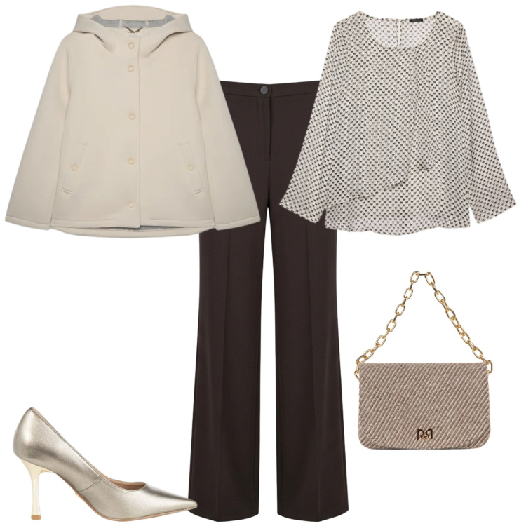 Outfit donna - Chic serata evento speciale. Stile Chic per Serata fuori. Abbinamento con bluse, blazer, décolleté, borse a spalla, pantaloni.