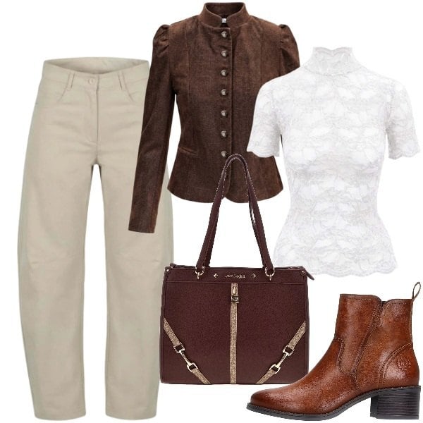 Outfit donna - Racconta il tuo autunno con I AM. Stile Trendy per Serata fuori. Abbinamento con top, pantaloni, blazer, stivaletti, borse a spalla.