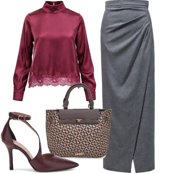 Outfit donna - Racconta il tuo autunno con I AM. Stile Chic per Serata fuori. Abbinamento con gonne lunghe, bluse, borse a mano, décolleté.