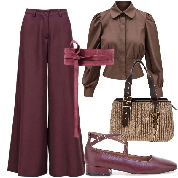 Outfit donna - Racconta il tuo autunno con I AM. Stile Trendy per Serata fuori. Abbinamento con pantaloni a palazzo, cinture, camicie, ballerine, borse a mano.