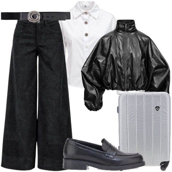 Outfit donna - Racconta il tuo autunno con I AM. Stile Urban per Tutti i giorni. Abbinamento con cinture, bomber, camicie, pantaloni a palazzo, valigie, mocassini.