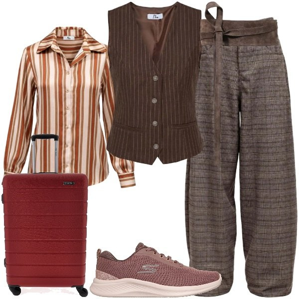 Outfit donna - Racconta il tuo autunno con I AM. Stile Trendy per Tutti i giorni. Abbinamento con cinture, pantaloni, gilet, camicie, valigie, sneakers.