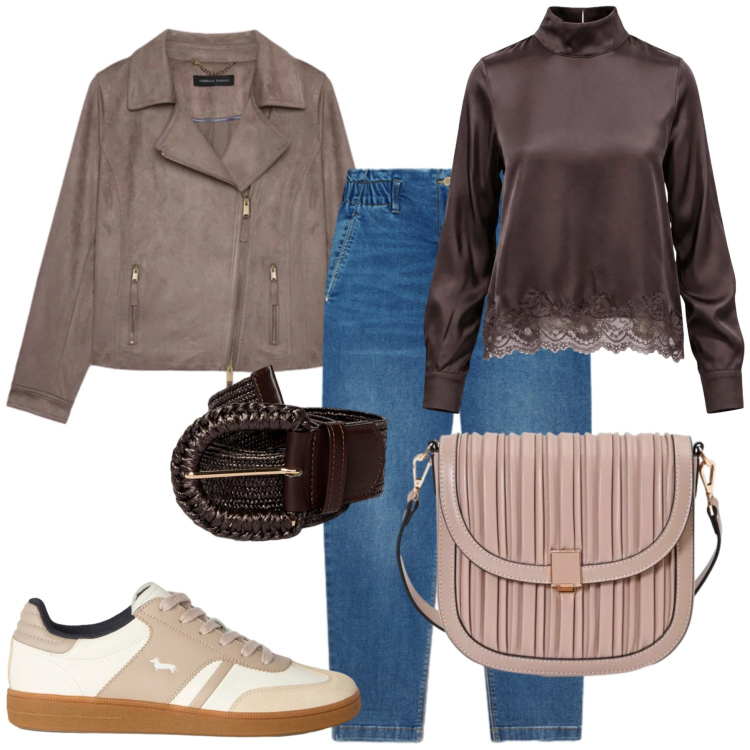 Outfit donna - Total look #2499897. Stile Chic per Tutti i giorni. Abbinamento con bluse, sneakers, cinture, giacche, jeans, borse a tracolla.
