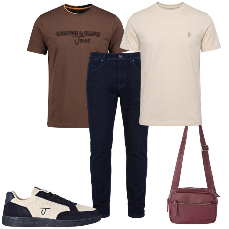 Outfit uomo - Total look #2499899. Stile Casual per Tutti i giorni. Abbinamento con borse sportive, t-shirt, t-shirt, jeans slim fit, sneakers.