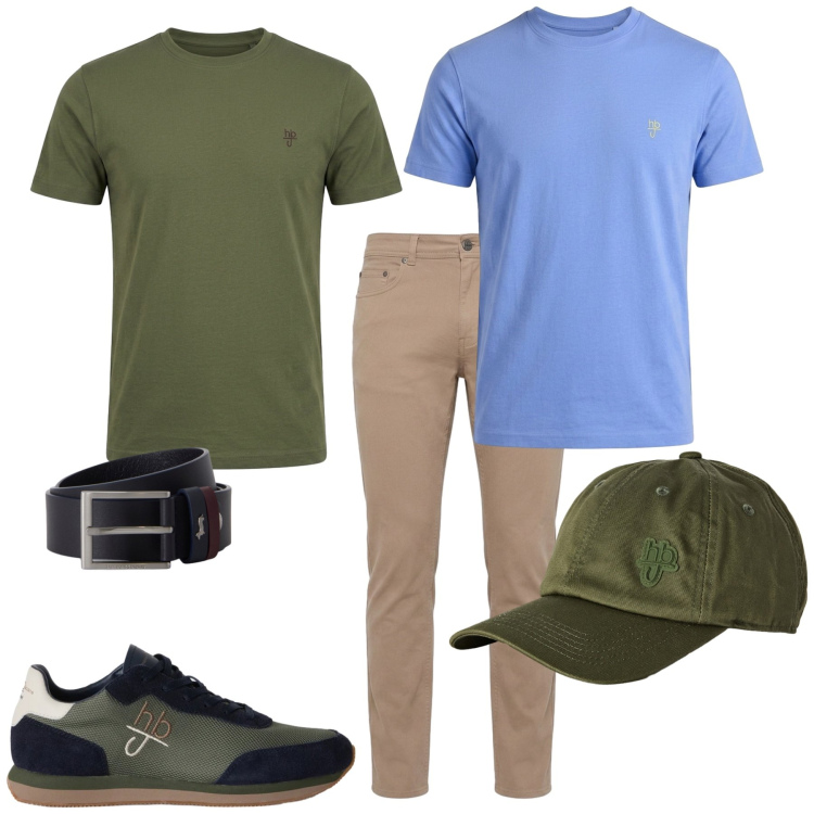 Outfit uomo - Total look #2499900. Stile Casual per Tutti i giorni. Abbinamento con pantaloni, t-shirt, t-shirt, cinture, cappelli con visiera, sneakers.