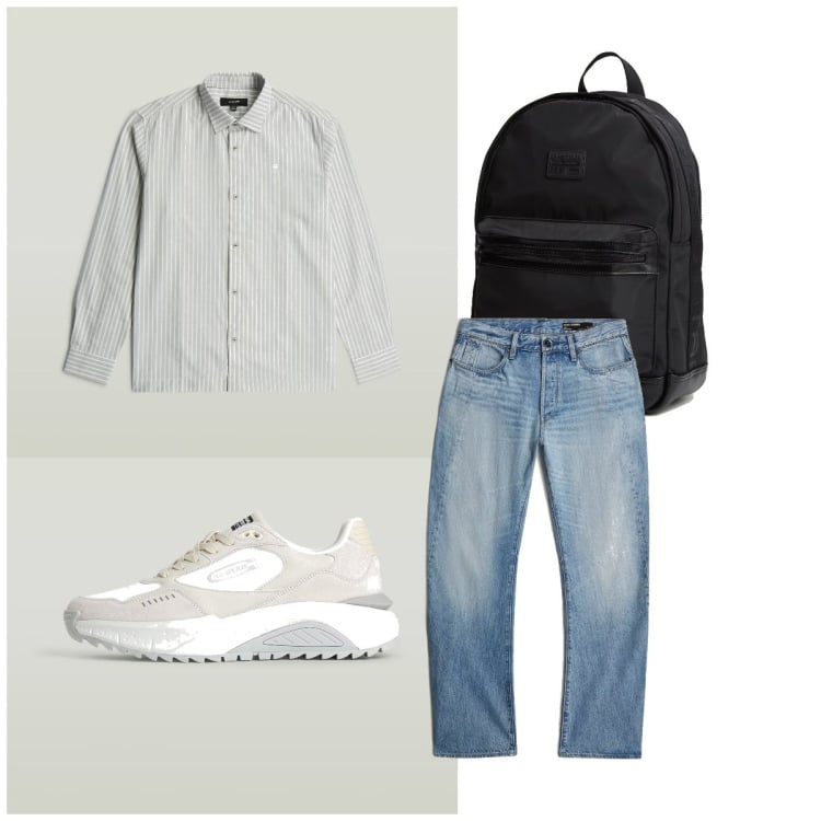 Outfit homme - Tendance #6437. Style Tendance pour Bureau. Assortir avec sneakers, chemisiers, jeans, sacs de sport.