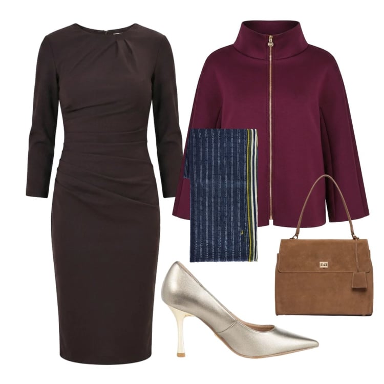 Outfit donna - Elegante per l’aperitivo. Stile Casual chic per Serata fuori. Abbinamento con sciarpe, borse a mano, décolleté, cappotti, vestiti midi/longuette.