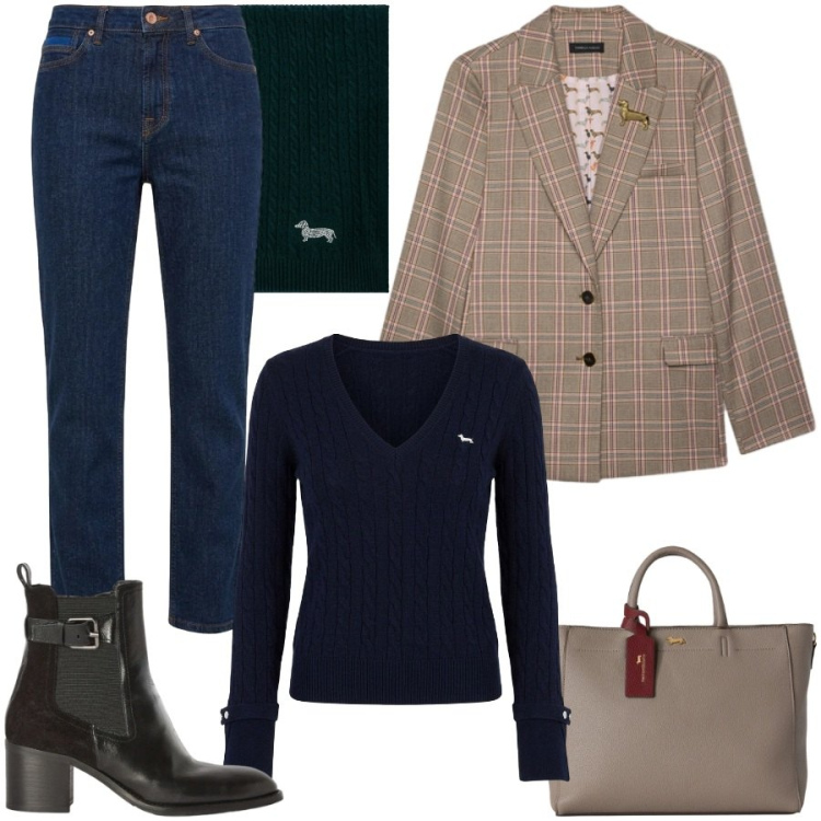 Outfit donna - Total look #2499930. Stile Urban per Tutti i giorni. Abbinamento con jeans, stivaletti, borse a mano, maglieria, sciarpe, blazer.