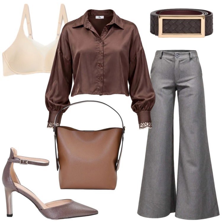 Outfit donna - Total look #2499935. Stile Glamour per Serata fuori. Abbinamento con camicie, pantaloni, reggiseni, cinture, borse a mano, décolleté.