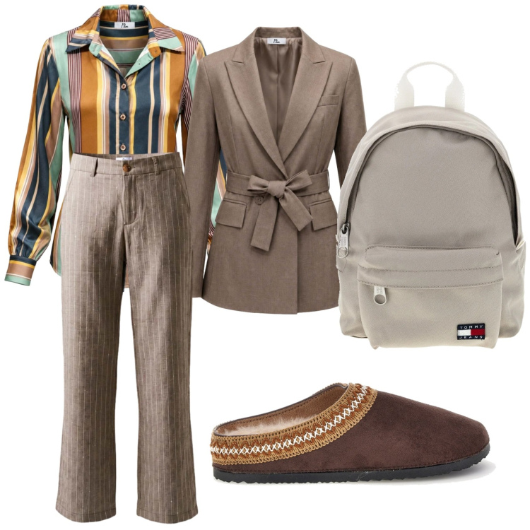 Outfit donna - Total look #2499959. Stile Casual per Tutti i giorni. Abbinamento con camicie, pantaloni, blazer, pantofole, zaini.