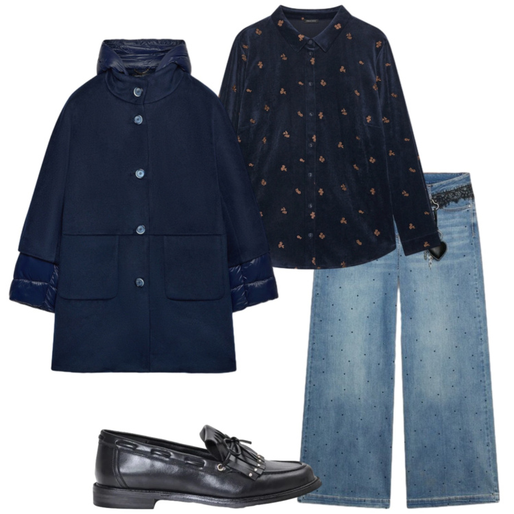 Outfit donna - Urban autunnale. Stile Urban per Tutti i giorni. Abbinamento con jeans, camicie, piumini, mocassini.