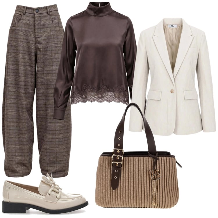 Outfit donna - Total look #2499986. Stile Glamour per Serata fuori. Abbinamento con pantaloni, bluse, blazer, mocassini, borse a mano.