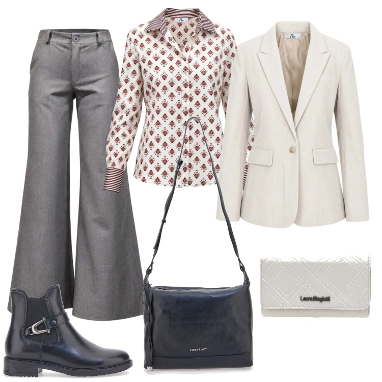 Outfit donna - Total look #2499990. Stile Glamour per Serata fuori. Abbinamento con camicie, pantaloni, blazer, stivaletti chelsea, portafogli, borse a tracolla.