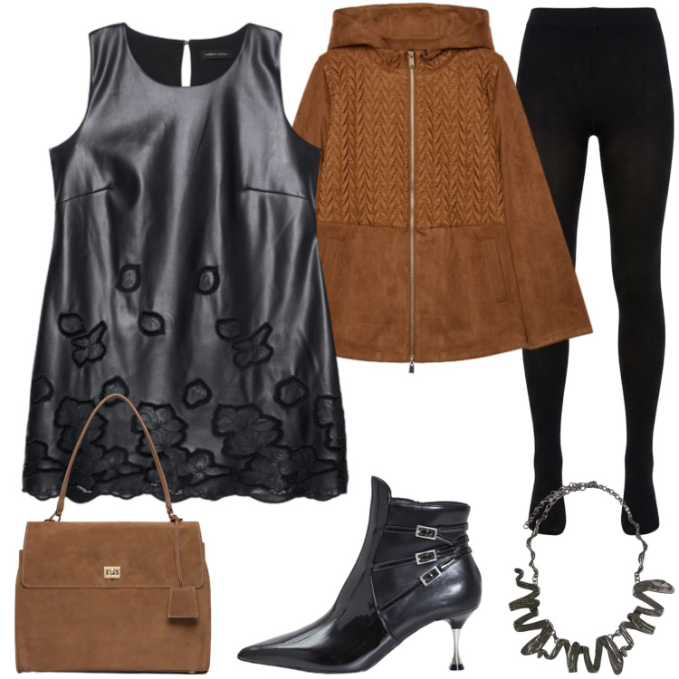 Outfit donna - Con stile. Stile Glamour per Serata fuori. Abbinamento con borse a mano, collant, blazer, ciondoli, vestiti corti, stivaletti.