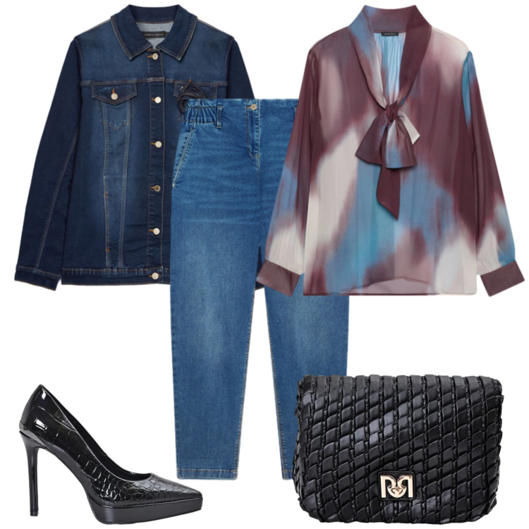 Outfit donna - Total look #2500002. Stile Glamour per Tutti i giorni. Abbinamento con jeans, bluse, cappotti, borse a tracolla, décolleté.