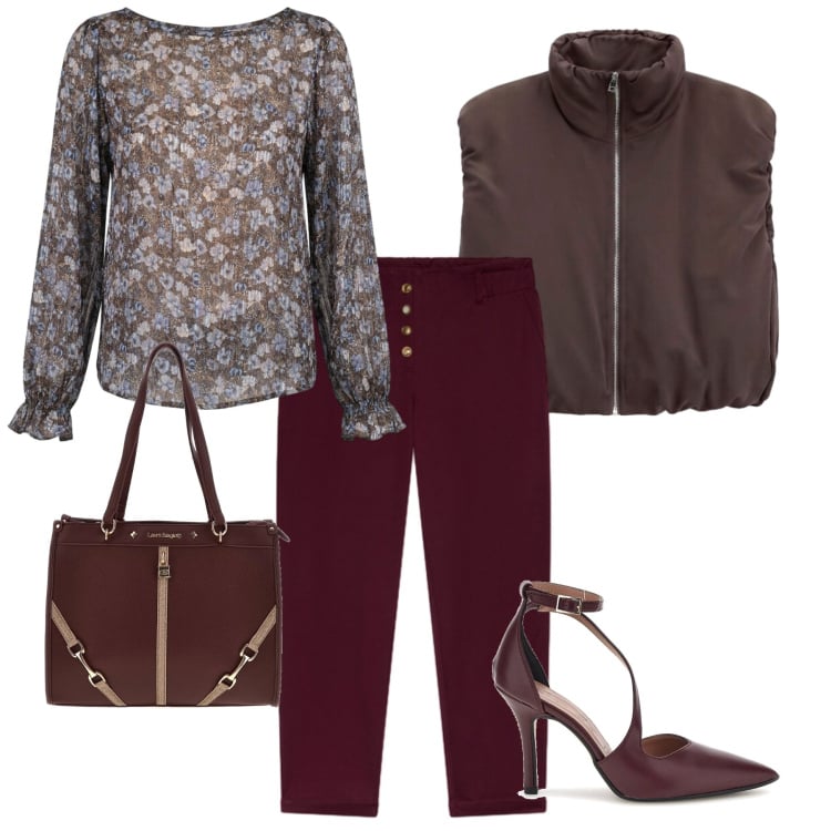 Outfit donna - Oroscopo Lo Scorpione. Stile Bon Ton per Tutti i giorni. Abbinamento con piumini, pantaloni, bluse, décolleté, borse a spalla.