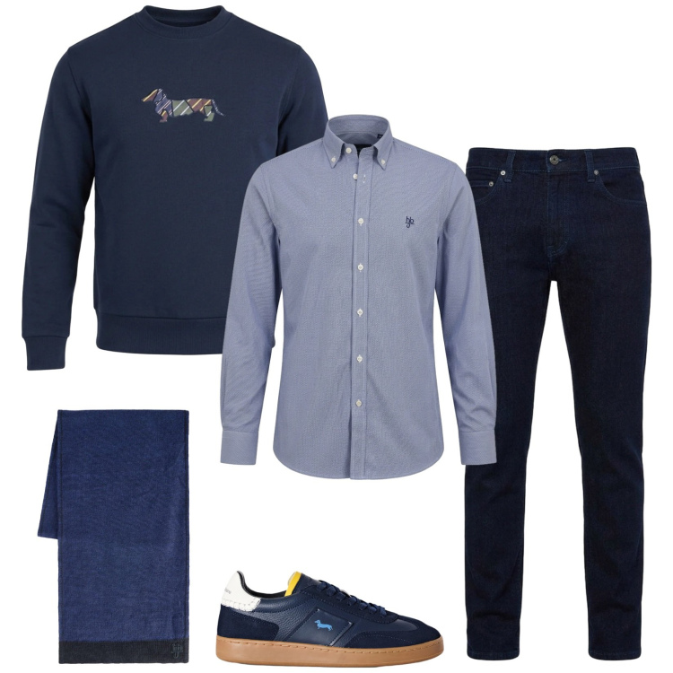 Outfit uomo - Total look #2500029. Stile Trendy per Tutti i giorni. Abbinamento con felpe, sneakers, jeans, sciarpe, camicie.